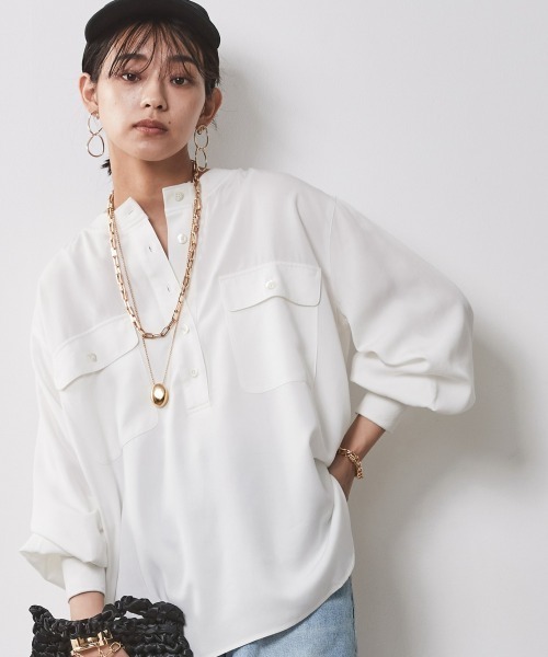 「CHIC STYLE」 長袖ブラウス 3L ネイビー レディース_画像3