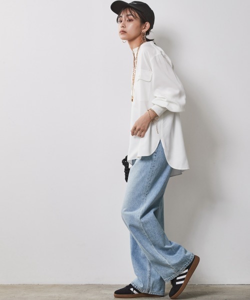 「CHIC STYLE」 長袖ブラウス 3L ネイビー レディース_画像4