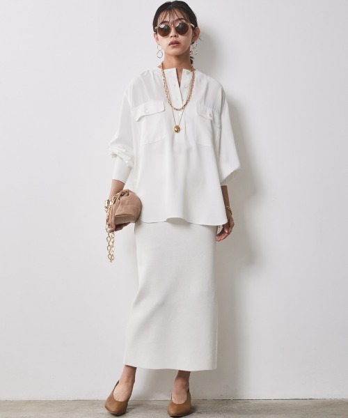 「CHIC STYLE」 長袖ブラウス 3L ネイビー レディース_画像5