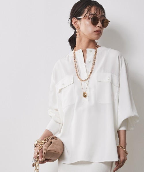 「CHIC STYLE」 長袖ブラウス 3L ネイビー レディース_画像6