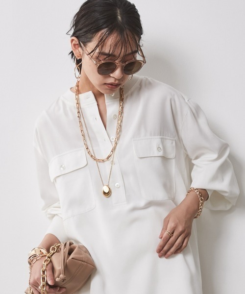 「CHIC STYLE」 長袖ブラウス 3L ネイビー レディース_画像8