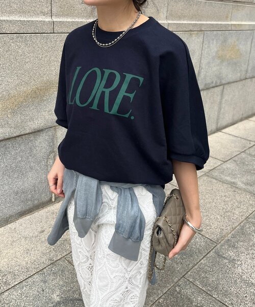 DouDou（ドゥドゥ） tシャツ LOREプリントドルマンプルオーバー