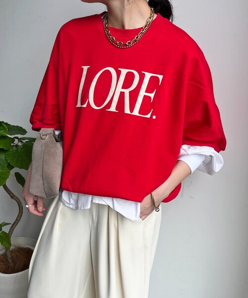 DouDou（ドゥドゥ） tシャツ LOREプリントドルマンプルオーバー