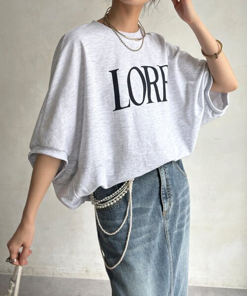 45rpm コットン ロゴプリント ドルマン Tシャツ プルオーバー DouDou（ドゥドゥ） tシャツ LOREプリントドルマンプルオーバー