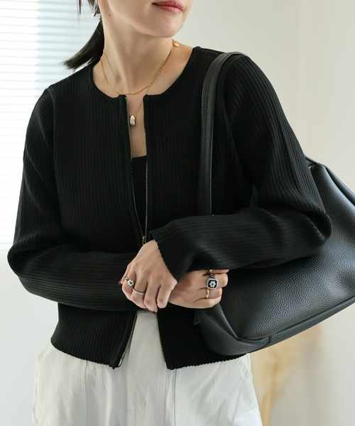 「ap retro」 ニットカーディガン FREE チャコールグレー レディース_画像3