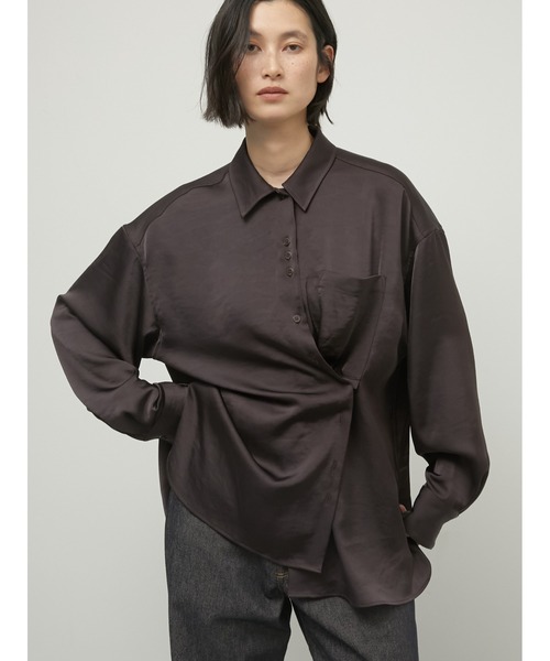 シャツ/ブラウス(長袖/七分) TUMBLER SATIN GATHER BLOUSE シャツ ブラウス 春夏 秋 シフォン 七分袖 レディース バルーン 長袖