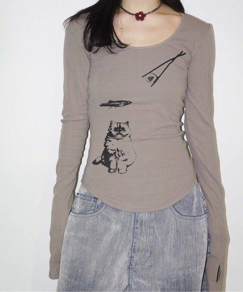 「musubore」 長袖カットソー FREE モカ レディース_画像7