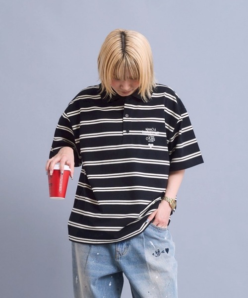 ポロシャツ Connie border polo / コニーボーダーポロシャツ メンズ レディースの画像
