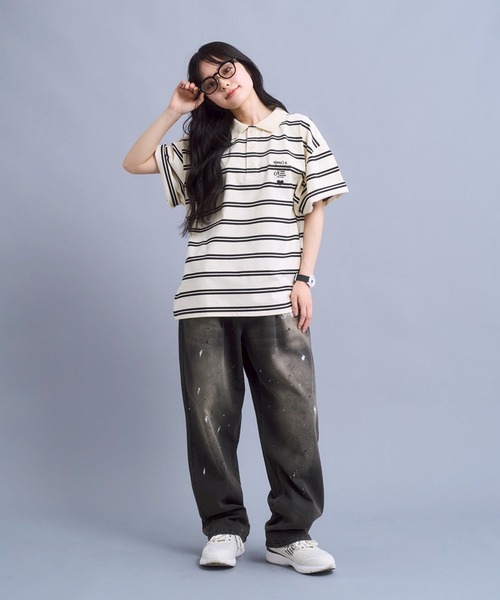 ポロシャツ Connie border polo / コニーボーダーポロシャツ メンズ レディースの画像