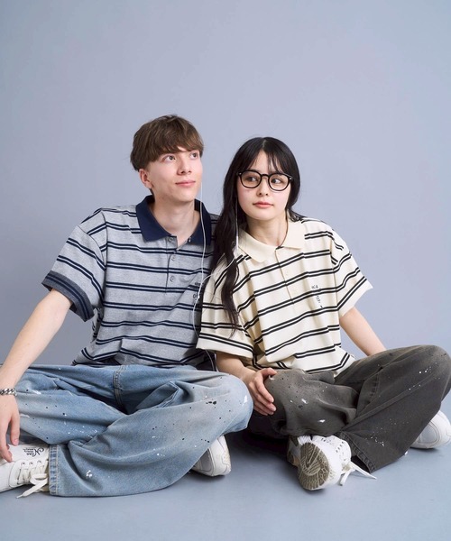 ポロシャツ Connie border polo / コニーボーダーポロシャツ メンズ レディースの画像