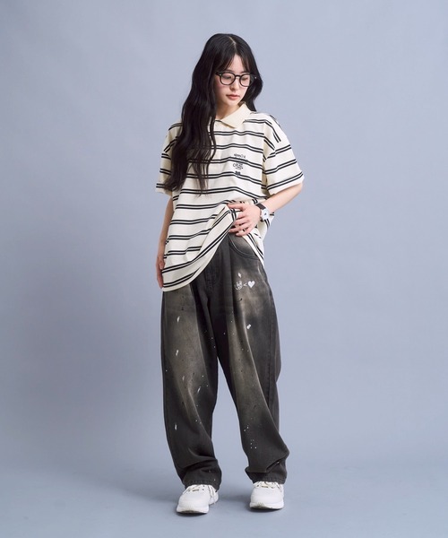 ポロシャツ Connie border polo / コニーボーダーポロシャツ メンズ レディースの画像