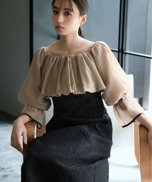 「GIRL」 長袖ワンピース M ベージュ レディースの画像