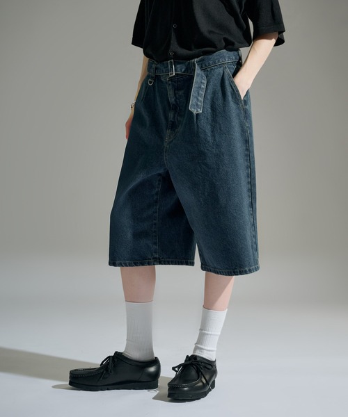 WETTEMPT ワイドパンツ ハーフパンツ ジーンズ 短パン BELTED WIDE