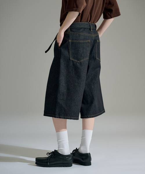 WETTEMPT ワイドパンツ ハーフパンツ ジーンズ 短パン BELTED WIDE
