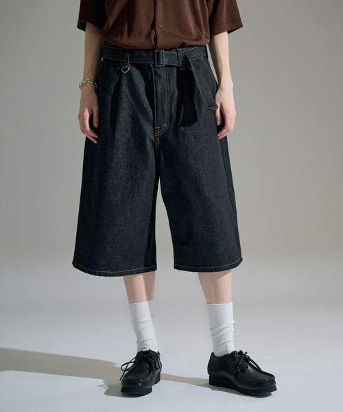 WETTEMPT ワイドパンツ ハーフパンツ ジーンズ 短パン BELTED WIDE