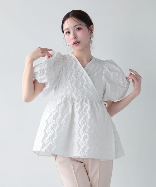 Fit more（フィットモア） カシュクールバルーンスリーブトップス 
