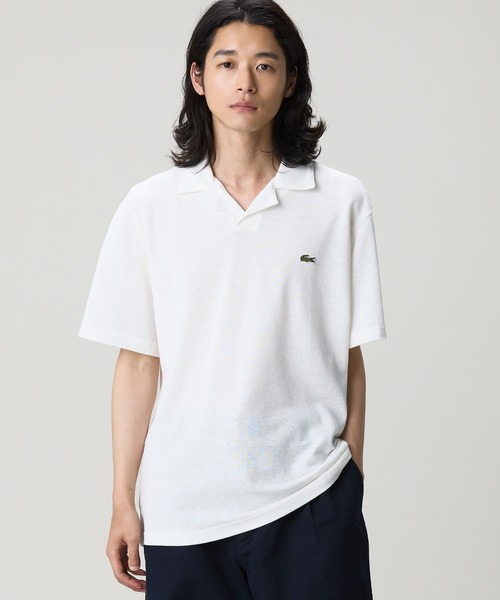 LACOSTE ラコステポロシャツ 白　半袖 LACOSTE（ラコステ） ポロシャツ 半袖 コットン×リネン オープンカラー