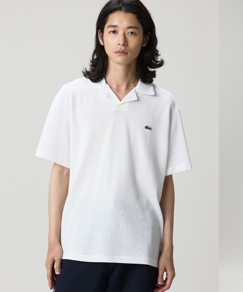 【新品】LACOSTE オープンカラーネックポロシャツ LACOSTE（ラコステ） ポロシャツ 半袖 コットン×リネン オープンカラー