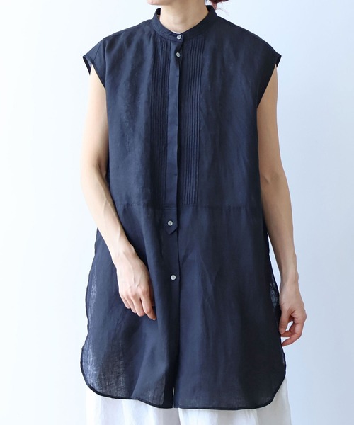 ブラウス シャツ 60/1Linen french sleeve long blouse レディースの画像