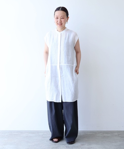 ブラウス シャツ 60/1Linen french sleeve long blouse レディースの画像