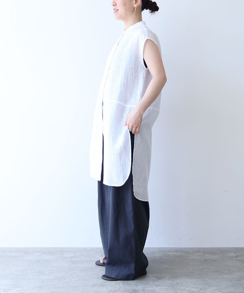 ブラウス シャツ 60/1Linen french sleeve long blouse レディースの画像