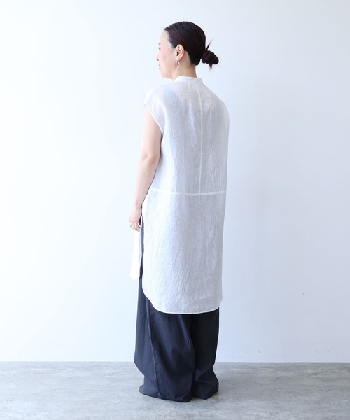 ブラウス シャツ 60/1Linen french sleeve long blouse レディースの画像