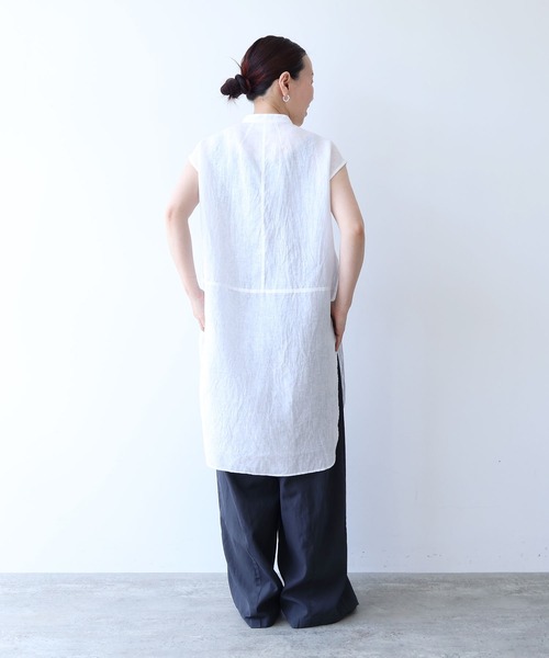 ブラウス シャツ 60/1Linen french sleeve long blouse レディースの画像