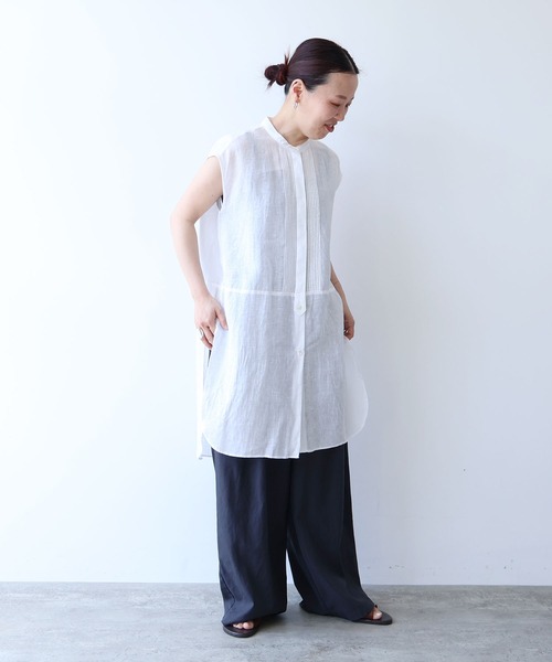 ブラウス シャツ 60/1Linen french sleeve long blouse レディースの画像