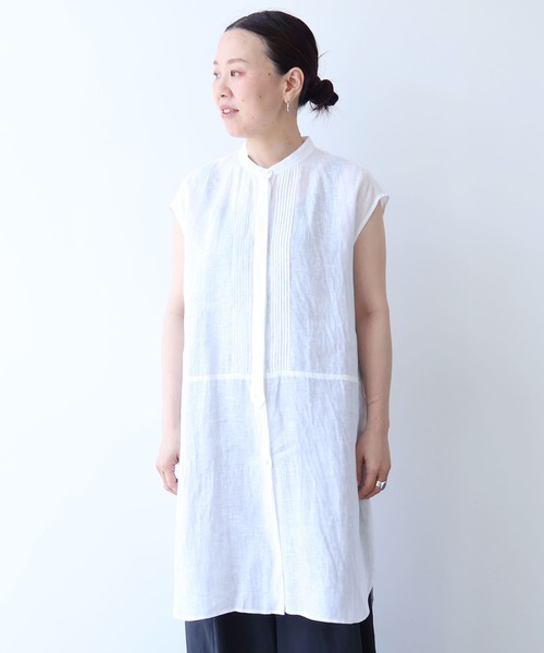 ブラウス シャツ 60/1Linen french sleeve long blouse レディースの画像