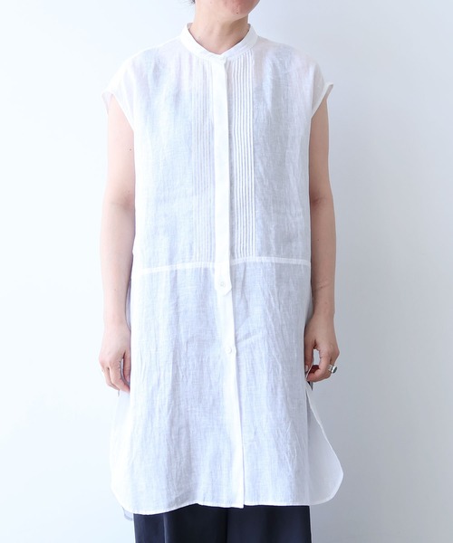 ブラウス シャツ 60/1Linen french sleeve long blouse レディースの画像