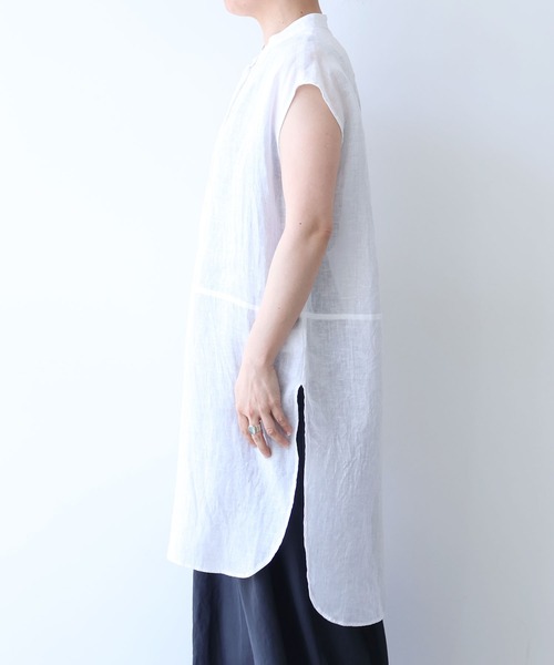 ブラウス シャツ 60/1Linen french sleeve long blouse レディースの画像