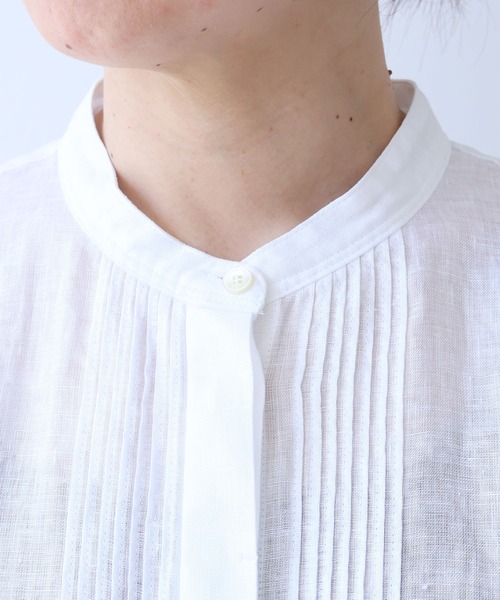 ブラウス シャツ 60/1Linen french sleeve long blouse レディースの画像