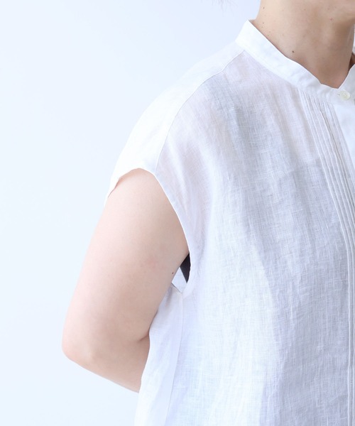 ブラウス シャツ 60/1Linen french sleeve long blouse レディースの画像