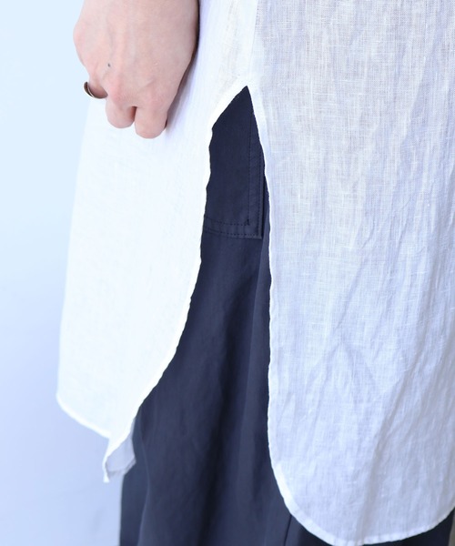 ブラウス シャツ 60/1Linen french sleeve long blouse レディースの画像