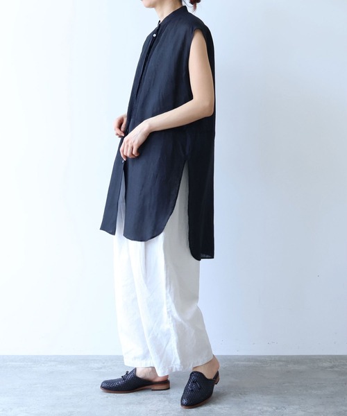 ブラウス シャツ 60/1Linen french sleeve long blouse レディースの画像