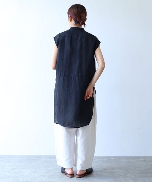 ブラウス シャツ 60/1Linen french sleeve long blouse レディースの画像