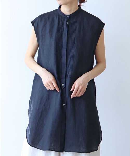 ブラウス シャツ 60/1Linen french sleeve long blouse レディースの画像