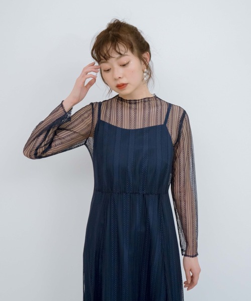 「kaene」 長袖ワンピース 38 ネイビー レディース_画像2