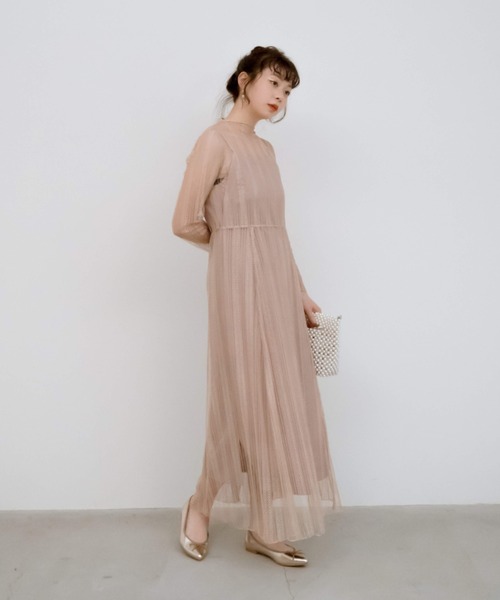 「kaene」 長袖ワンピース 38 ネイビー レディース_画像4