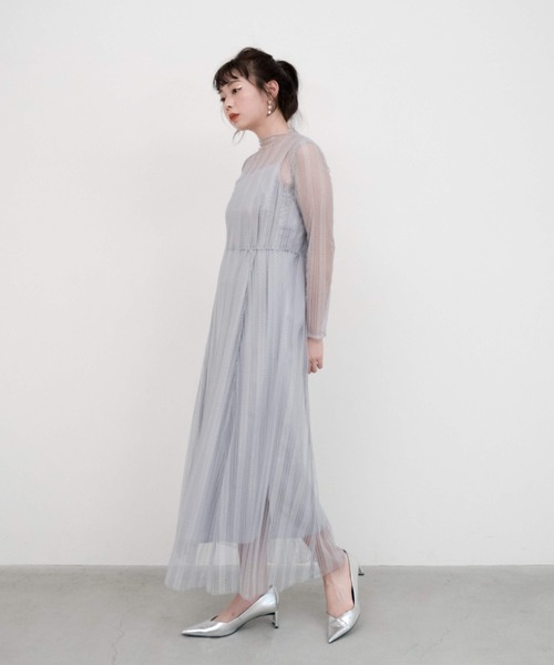 「kaene」 長袖ワンピース 38 ネイビー レディース_画像7
