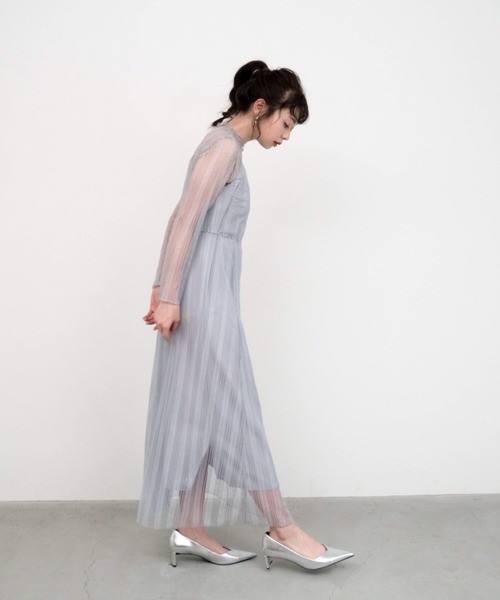 「kaene」 長袖ワンピース 38 ネイビー レディース_画像9