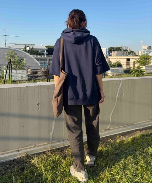 AS KNOW AS（アズノゥアズ） パーカー Wジップとロゴ5分袖パーカー