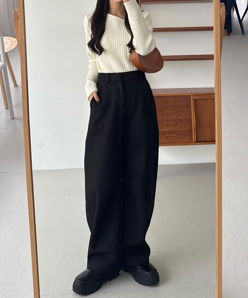 スラックス パンツ カーブ裏起毛スラックスパンツ レディース | callautia | 07