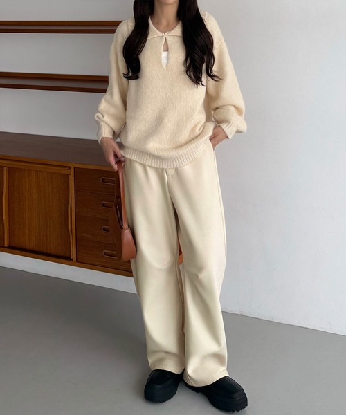 スラックス パンツ カーブ裏起毛スラックスパンツ レディース | callautia | 11