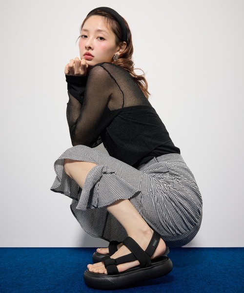 【超美品】rienda 厚底ウェッジソールサンダル ブラック rienda（リエンダ） 厚底 サンダル 「PUMA」マユサマーサンダル
