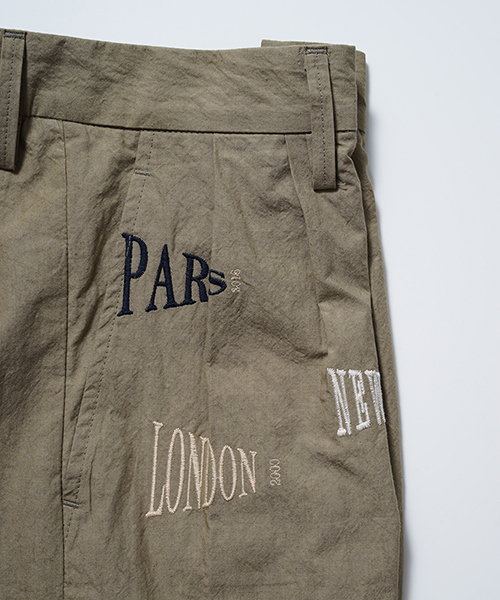 SEVESKIG セヴシグ ヒッコリー パッチワーク　パンツ SEVESKIG パンツ セヴシグ / EMBROIDERY WIDE SHORT PANTS エン