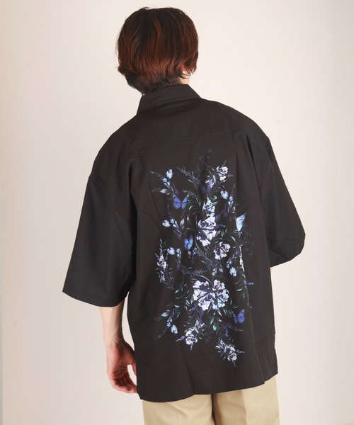 WESTSEA シャツ バックプリント バタフライ 花柄半袖シャツ