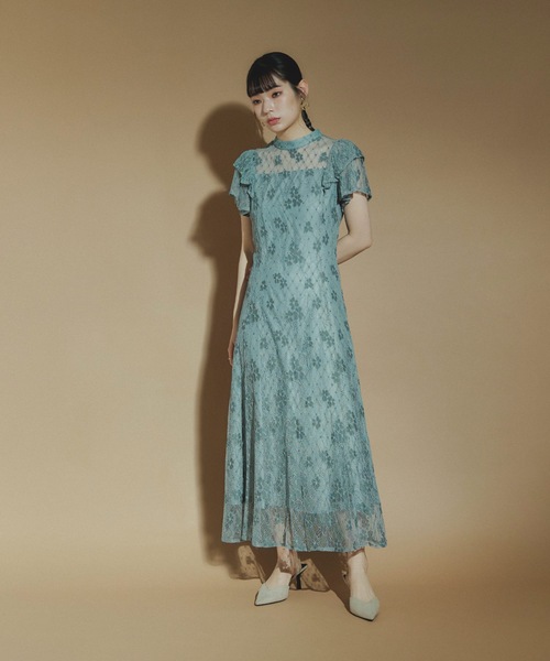 花柄シースルーロングドレス　kana niana niana（ニアナ） パーティードレス ドレス ダブルフリルスリーブ花柄