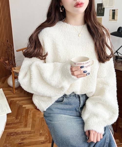 moment+ ニット セーター クルーネックソフトタッチフェザーニットプル