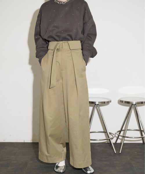 THE Yon ワイドパンツ チノパン カフウエストベルテッドタックワイド